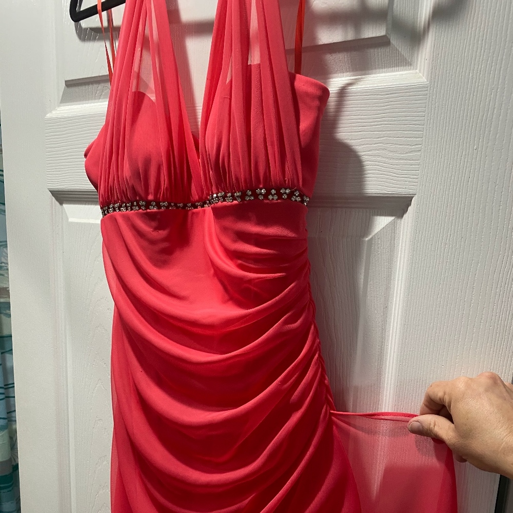 Long Salmon Color Elegant Dress